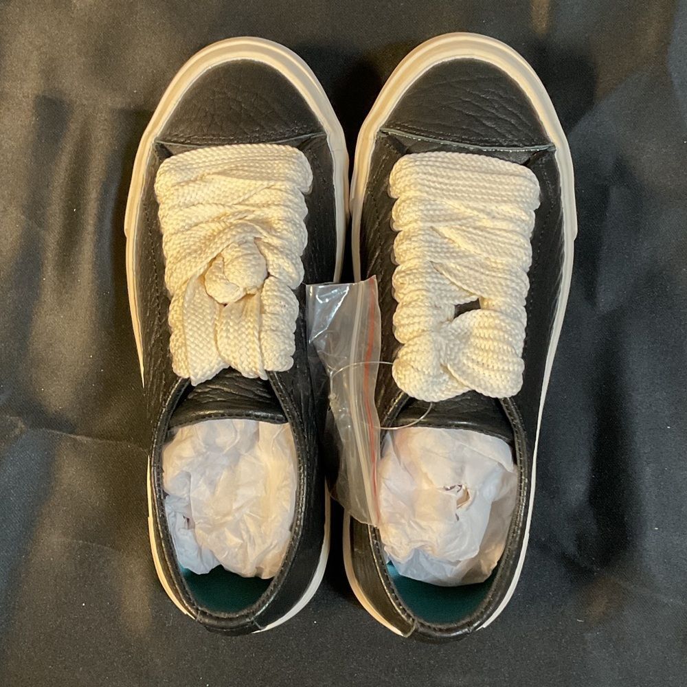SeaVees Black Leather Sneakers with White Laces